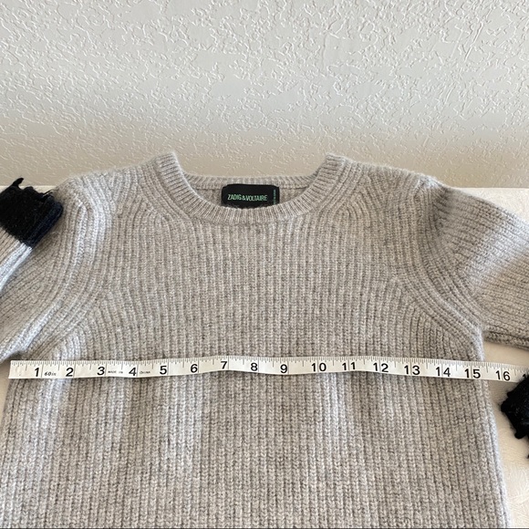 zadig & voltaire gray crew neck distressed hem cashmere sweater - Picture 6 of 8